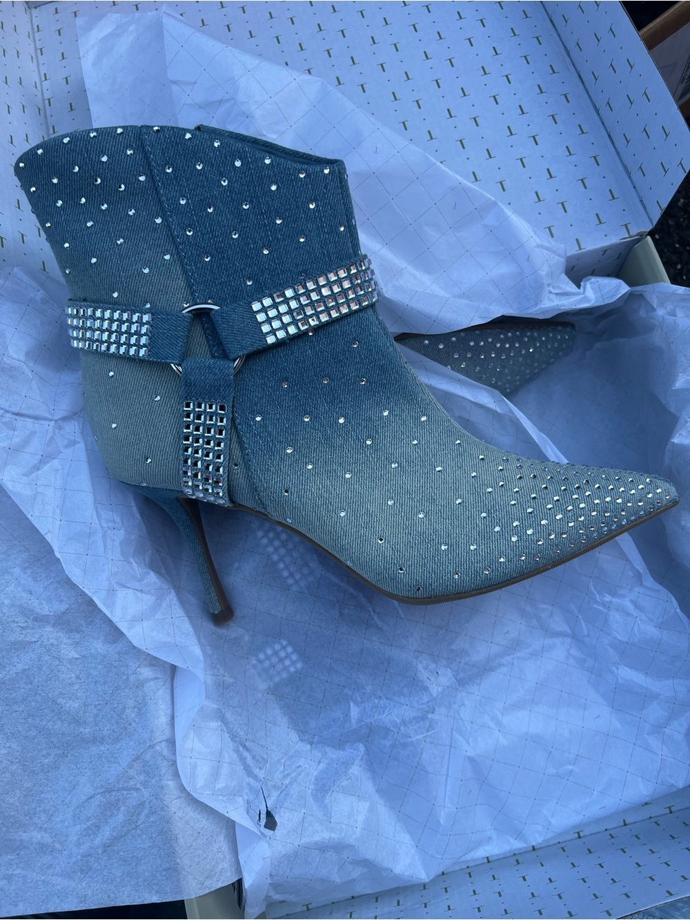 Embellished Pointed-Toe Ankle Boots in Teal
